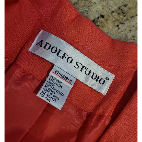 Linen Blend Blazer Women Sz 10 Lined blazer Pink 1 button Adolfo Studio - Picture 9 of 14